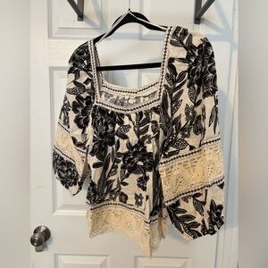 Christian Siriano Black and White Embellished 3/4 Sleeve Blouse NWOT